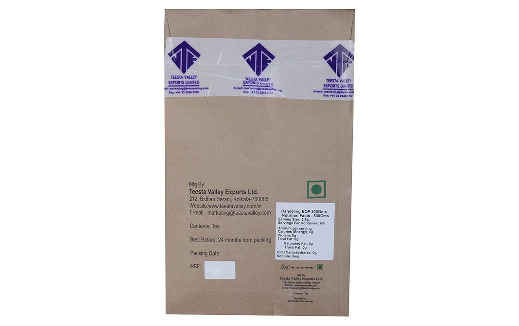 Teesta Valley Tea Darjeeling TGBOP Tea   Pack  500 grams